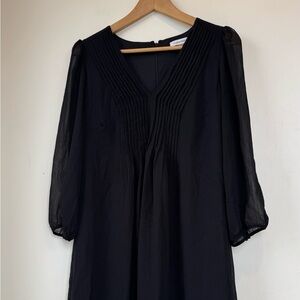 Calvin Klein Black V-Neck Pleated Sheer Sleeve Dress
